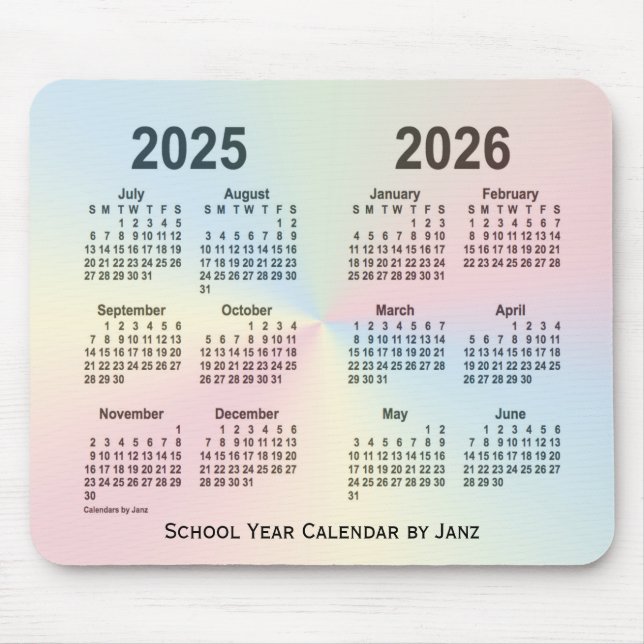 2025-2026 Rainbow Cloud School Calendar by Janz Mouse Pad (Front)