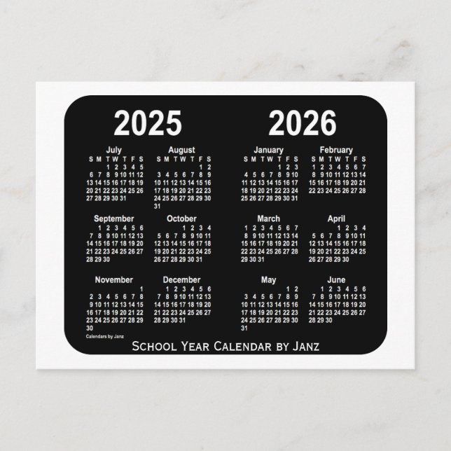 2025-2026 White Neon School Calendar by Janz Postcard (Front)
