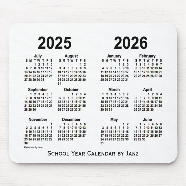 2025-2026 White School Calendar by Janz Mouse Pad (Front)