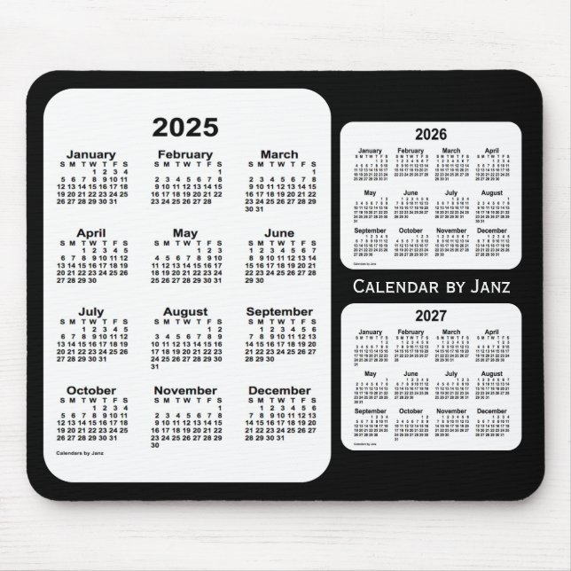 2025-2027 Black and White 3 Year Calendar by Janz Mouse Pad (Front)