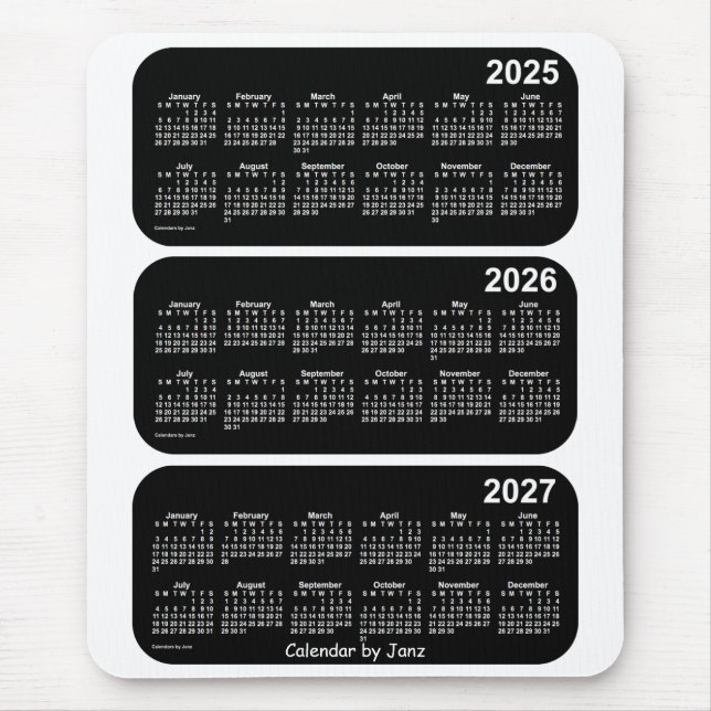 2025-2027 White Neon 3 Year Calendar by Janz Mouse Pad (Front)