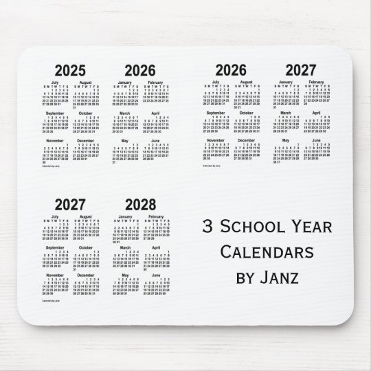 2025-2028 White 3 School Year Calendars by Janz Mouse Pad | Zazzle.ca