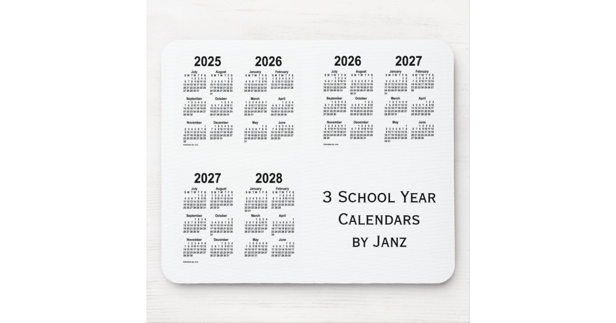 20252028 White 3 School Year Calendars by Janz Mouse Pad Zazzle