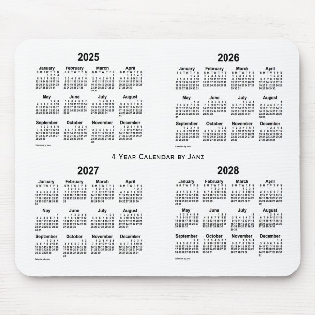 2025-2028 White 4 Year Calendar by Janz Mouse Pad (Front)