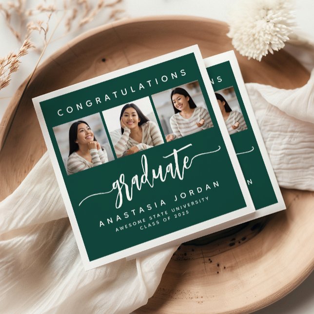 2025 3-Photo Green Congratulations Graduate Napkin (Creator Uploaded)