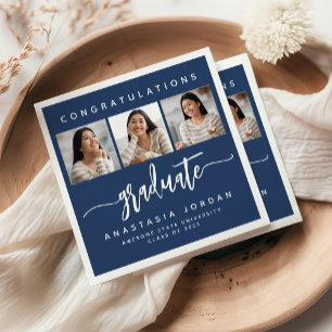2025 3-Photo Navy Blue Congratulations Graduate Napkin
