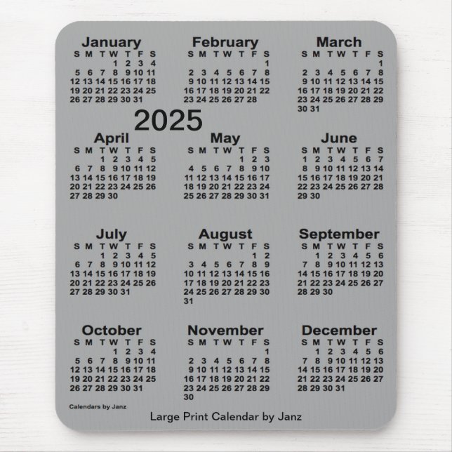 2025 Battleship Grey Large Print Calendar by Janz Mouse Pad (Front)