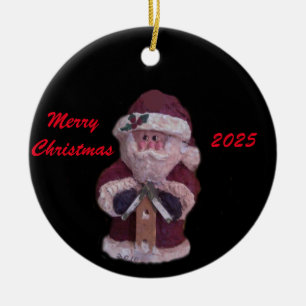 2025 BIRDHOUSE SANTA MERRY CHRISTMAS CERAMIC ORNAMENT