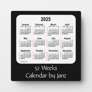 2025 Black 52 Weeks Calendar by Janz Plaque