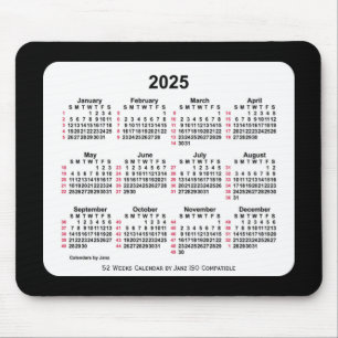 2025 Black 52 Weeks ISO Calendar by Janz Two Tone Mouse Pad