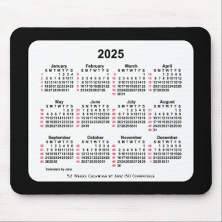 2025 Black 52 Weeks ISO Calendar by Janz Two Tone Mouse Pad