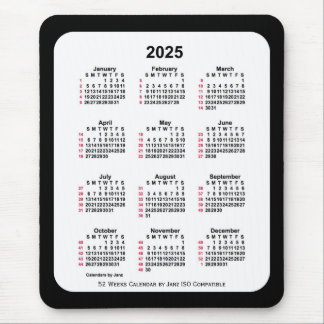 2025 Black 52 Weeks ISO Calendar by Janz Two Tone Mouse Pad