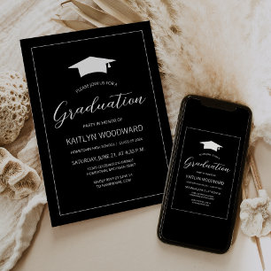 2025 Black and White Cap Modern Graduation Party Invitation