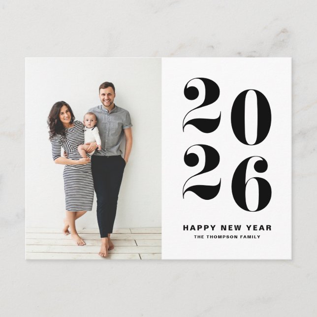 2025 Black Bold Typography New Year Photo Holiday Postcard (Front)