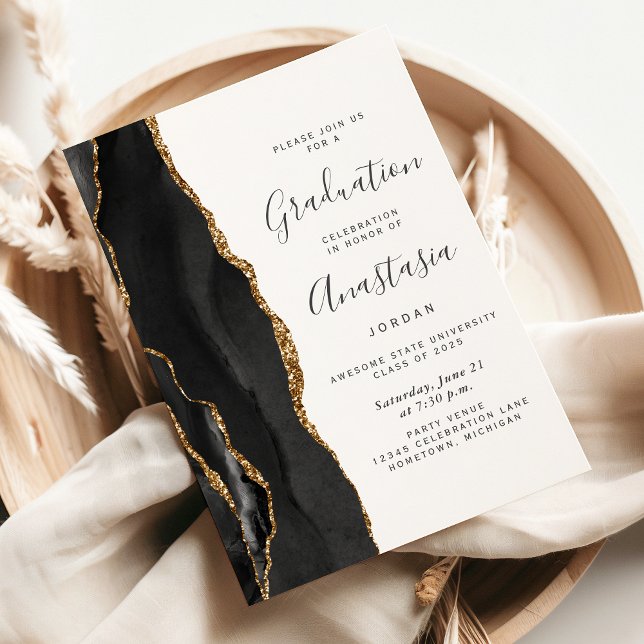 2025 Black Gold Agate Graduation Invitation (Creator Uploaded)
