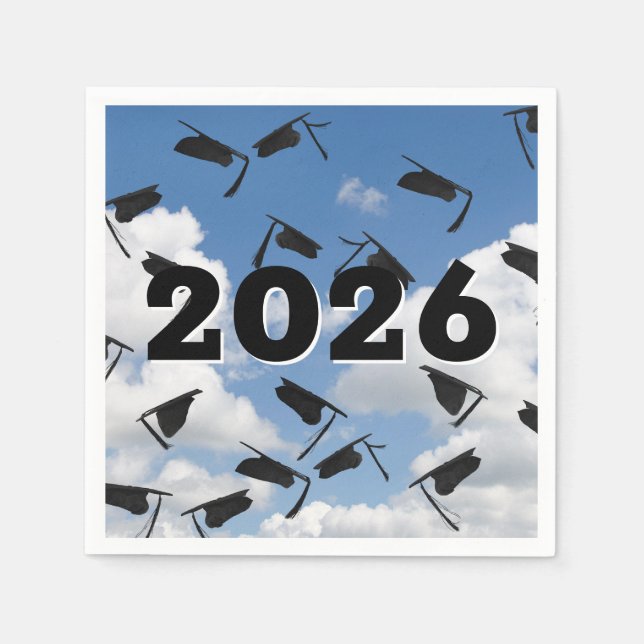2025 Black Graduation Hats in Sky  Napkin (Front)