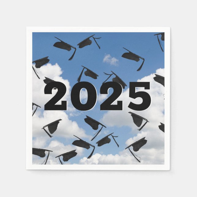 2025 Black Graduation Hats in Sky  Napkin (Front)
