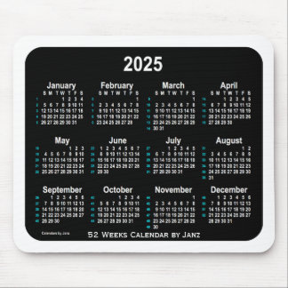 2025 Black Neon 52 Weeks Calendar by Janz Mouse Pad