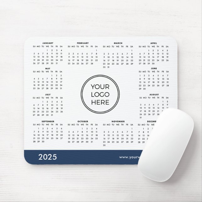 2025 Blue Business Calendar Mouse Pad (With Mouse)