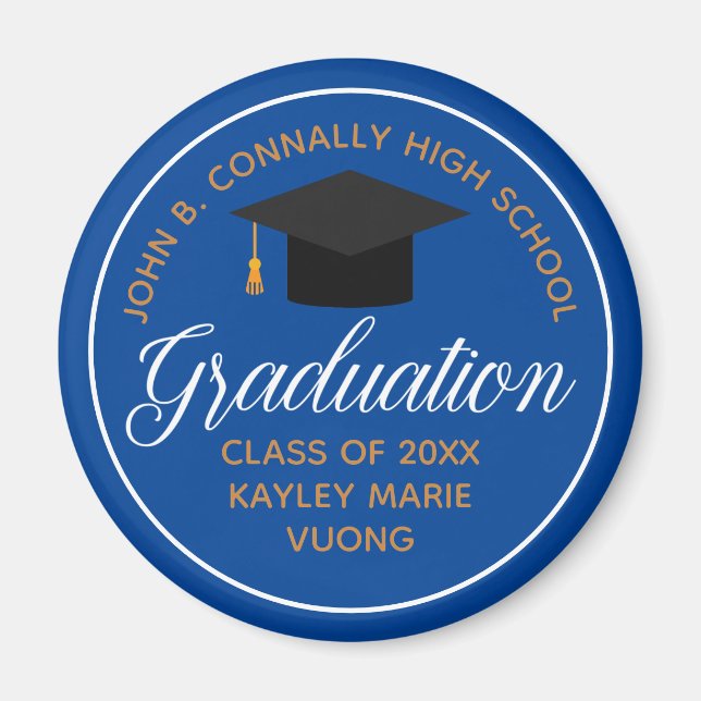2025 Blue Gold Graduation Party Custom Keepsake Magnet (Front)