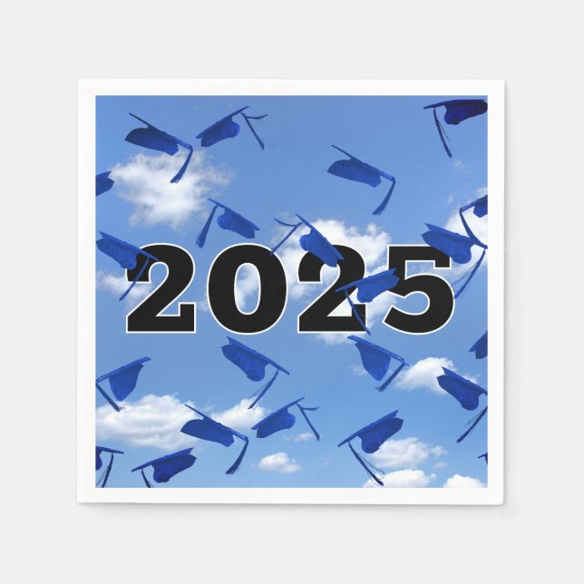 2025 Blue Graduation Caps in Sky  Napkin (Front)