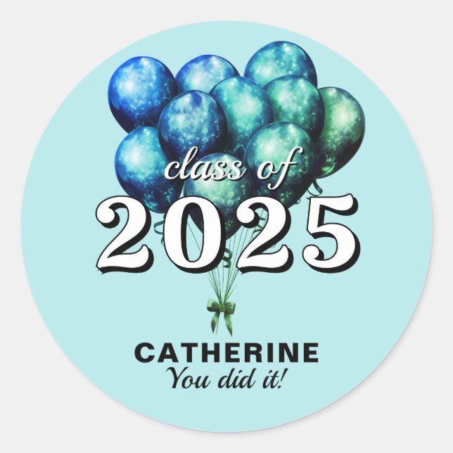 2025 Blue Graduation Classic Round Sticker (Front)