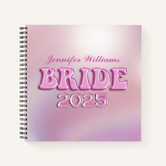 2025 bride retro pink script personalized notebook (Front)