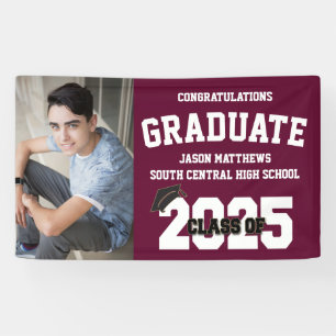 2025 Burgundy Graduation Banner With Cap