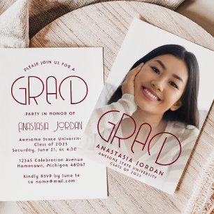 2025 Burgundy White Graduation Party Invitation
