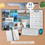 2025 Calendar 14 Photos Monogram Name Custom Colou Desk Mat<br><div class="desc">Create your own personalized, custom colour photo and calendar desk mat featuring a 2025 year-at-a-glance calendar (contact designer for another year's calendar) and an easy-to-upload photo collage template featuring 14 pictures in various shapes and sizes, both horizontal and vertical to accommodate a wide variety of photo subjects. Personalize with a...</div>