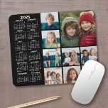 2025 Calendar - 9 photo collage - black Mouse Pad<br><div class="desc">A 2025 calendar with a place for 9 photos. You can add a name,  monogram or other custom text. The calendar is uncluttered and easy to read. You can change the background colour if you click on the customize link and go to the advanced design area.</div>