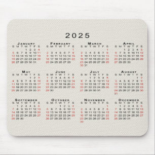 2025 Calendar Beige Faux Canvas Texture Mouse Pad