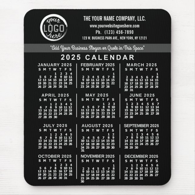 2025 Calendar Black Custom Business Logo Name Easy Mouse Pad (Front)