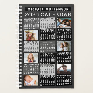 2025 Calendar Black Mod 12 Photo Collage Name Sm Planner