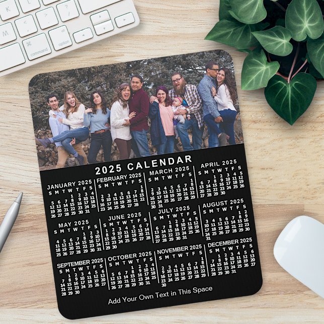2025 Calendar Black Personalized Photo Name Bold Mouse Pad (Creator Uploaded)