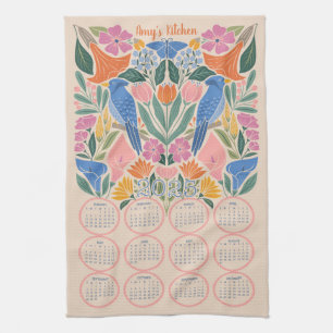 2025 Calendar - Blue Jay and Blooms Kitchen Towel
