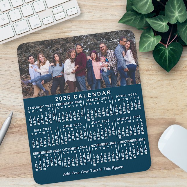 2025 Calendar Blue Personalized Photo Name Bold Mouse Pad (Creator Uploaded)