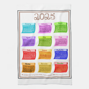 2025 Calendar Bolt Fabric Font 12 Colour Months Kitchen Towel