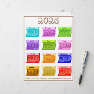 2025 Calendar Bolt Fabric Font 12 Colour Months Letterhead