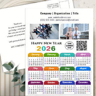 2025 Calendar Business 2 Photo Logo QR Code Colour Holiday Postcard