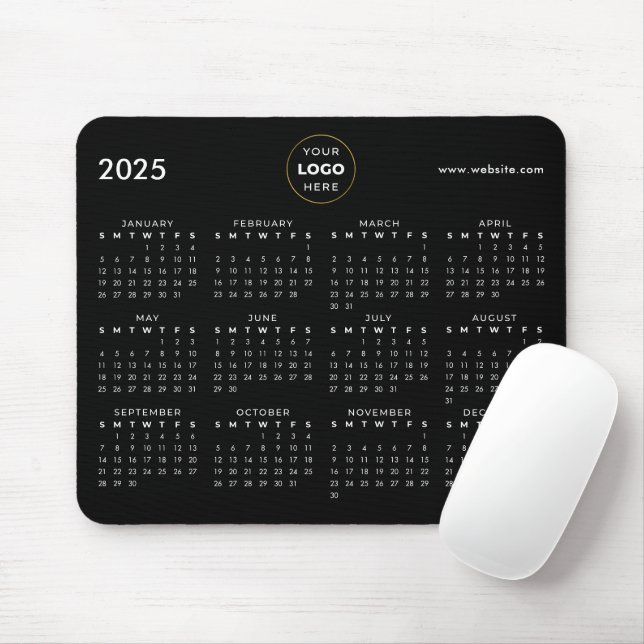  2025 Calendar Business Logo Black Mouse Pad (With Mouse)