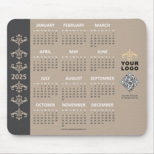 2025 Calendar Business Logo QR Code Latte Baroque Mouse Pad