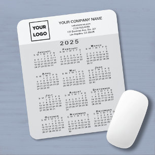 2025 Calendar Business Logo Text Light Grey White Mouse Pad