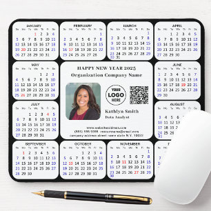 2025 Calendar Business Photo Logo QR Modern Black Mouse Pad