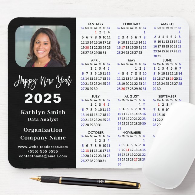 2025 Calendar Business Photo Modern Black Simple Mouse Pad (Creator Uploaded)