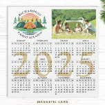 2025 Calendar Camping Family Reunion Custom Photo<br><div class="desc">Create unique magnetic 2025 calendars as favours for a Family Reunion party in a camping theme. The template makes it easy to customize the text with your family name and custom photo. The design features a vintage sunset illustration with tents in a pine tree forest near a lake on a...</div>