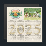 2025 Calendar Camping Family Reunion Photo Magnet<br><div class="desc">Create unique magnetic 2025 calendars as favours for a Family Reunion party in a camping theme. The template makes it easy to customize the text with your family name and custom photo. The design features a vintage sunset illustration with tents in a pine tree forest near a lake on a...</div>