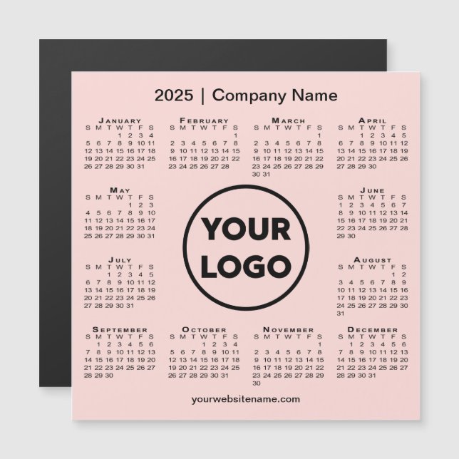 2025 Calendar Company Logo on Coral Pink Magnet (Front/Back)