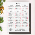 2025 Calendar Company Logo Simple Business Magnet<br><div class="desc">Create a 2025 business calendar magnet with your company logo and contact information as a practical keepsake or a favour for your clients and workmates for Thanksgiving Day, Christmas, New Year or other holidays and occasions. This simple, minimal design in white, black and red is easy to personalize and customize....</div>