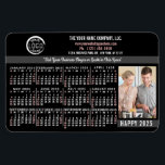 2025 Calendar Custom Business Logo Name Photo Easy Magnet<br><div class="desc">These professional-looking 2025 calendar flexible magnets are perfect for your company office branding and marketing. They have bold numbers in white and red on black. Above that, brand your business with your corporate logo, business name, website, phone, address, and a slogan. To the right of the calendar, add a vertical...</div>